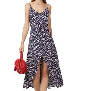 Rails Frida Dress L Pink Poms Floral Navy High Low Maxi Sleeveless Boho V-Neck